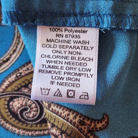 ❤️ 4/$20 Susan Graver top Women's 18W Teal tan paisley Keyhole tie 3/4 sleeve - Picture 13 of 13